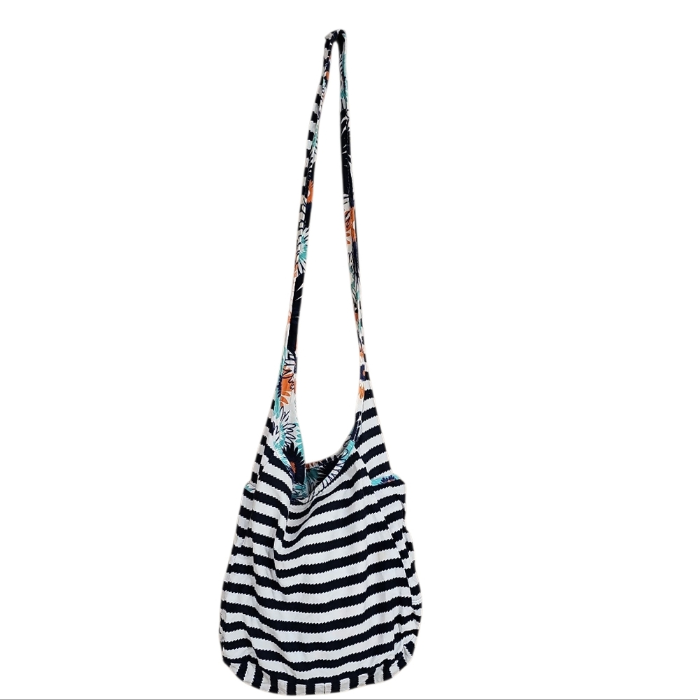 Thirty-One Black and White Striped Shoulder Bag